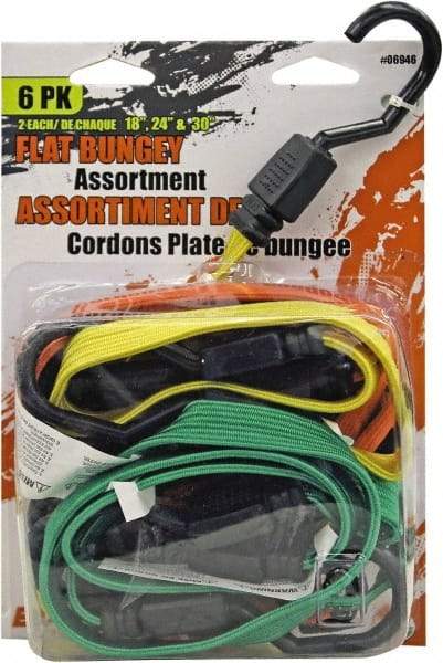 Erickson Manufacturing - Bungee Cord with Plastic Hook - 18, 24, 30" OAL, Black/Green/Red - Americas Industrial Supply