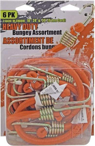 Erickson Manufacturing - Bungee Cord with Steel Hook - 18, 24, 30" OAL, Orange - Americas Industrial Supply