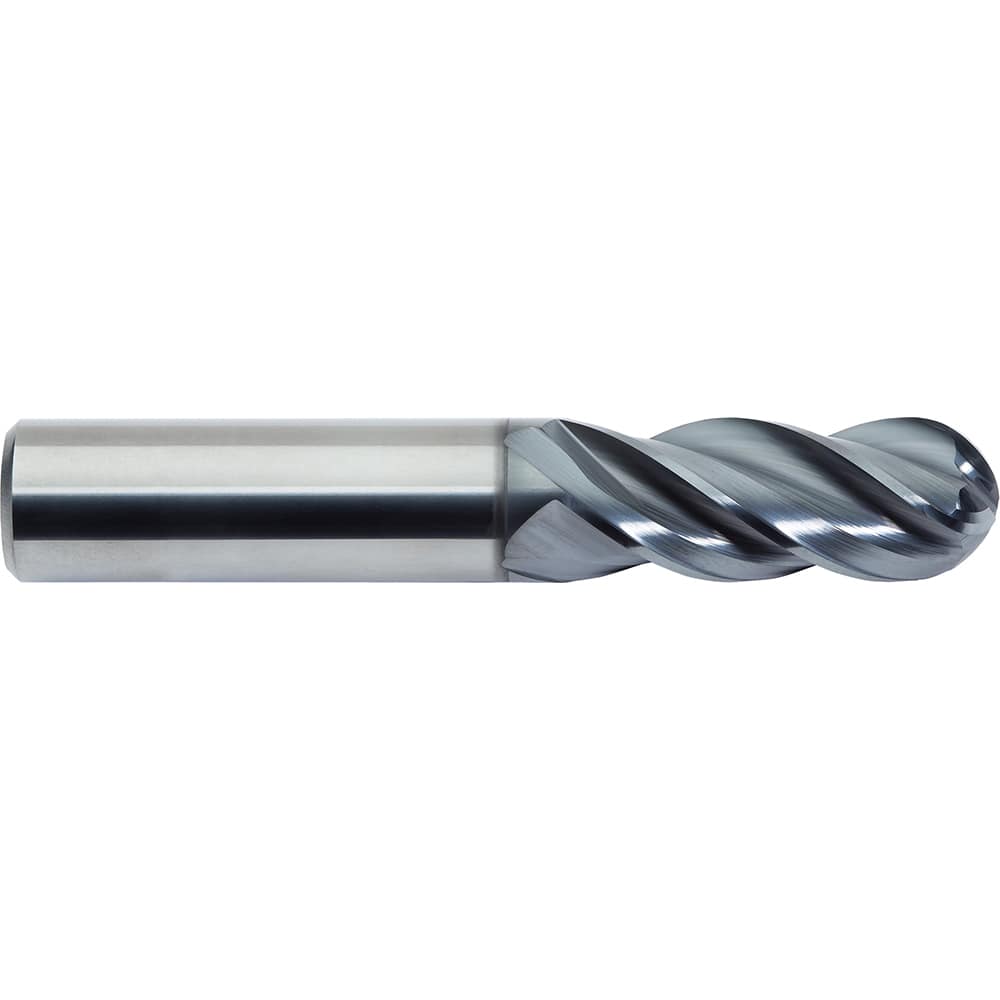 Ball End Mill: 0.3125″ Dia, 0.5″ LOC, 4 Flute, Solid Carbide 2″ OAL, 5/16″ Shank Dia, 35 & 38 ° Helix, ALtima Blaze Coated, Single End, Series 279