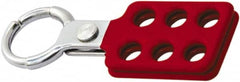 NMC - Single Jaw, 1" Jaw Diam, 6 PadLocks, Red Vinyl Insulation Aluminum Lockout Hasp - Scissor Action, 4-3/8" Long x 1-1/2" Wide, Red - Americas Industrial Supply