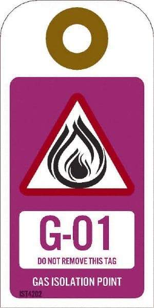 NMC - 4" High x 2" Long, G - 01 THRU G - 10 DO NOT REMOVE THIS TAG GAS ISOLATION POINT, English Safety & Facility Energy Isolation Tag - 1 Side, Purple Unrippable Vinyl - Americas Industrial Supply