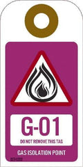 NMC - 4" High x 2" Long, G - 01 THRU G - 10 DO NOT REMOVE THIS TAG GAS ISOLATION POINT, English Safety & Facility Energy Isolation Tag - 1 Side, Purple Unrippable Vinyl - Americas Industrial Supply