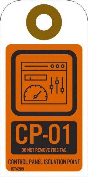 NMC - 4" High x 2" Long, CP - 01 THRU CP - 10 DO NOT REMOVE THIS TAG CONTROL PANEL ISOLATION POINT, English Safety & Facility Energy Isolation Tag - 1 Side, Orange Unrippable Vinyl - Americas Industrial Supply