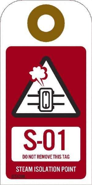 NMC - 4" High x 2" Long, S - 01 THRU S - 10 DO NOT REMOVE THIS TAG STEAM ISOLATION POINT, English Safety & Facility Energy Isolation Tag - 1 Side, Red Unrippable Vinyl - Americas Industrial Supply