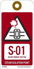 NMC - 6" High x 3" Long, S - 01 THRU S - 10 DO NOT REMOVE THIS TAG STEAM ISOLATION POINT, English Safety & Facility Energy Isolation Tag - 1 Side, Red Unrippable Vinyl - Americas Industrial Supply