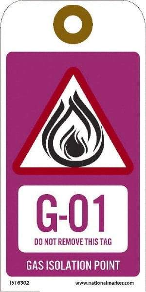 NMC - 6" High x 3" Long, G - 01 THRU G - 10 DO NOT REMOVE THIS TAG GAS ISOLATION POINT, English Safety & Facility Energy Isolation Tag - 1 Side, Purple Unrippable Vinyl - Americas Industrial Supply