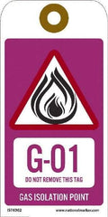 NMC - 6" High x 3" Long, G - 01 THRU G - 10 DO NOT REMOVE THIS TAG GAS ISOLATION POINT, English Safety & Facility Energy Isolation Tag - 1 Side, Purple Unrippable Vinyl - Americas Industrial Supply