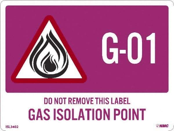 NMC - Energy Isolation Label - Legend: G - 01 THRU G - 10 DO NOT REMOVE THIS TAG GAS ISOLATION POINT, English, Purple, 4" Long x 3" High, Sign Muscle Finish - Americas Industrial Supply