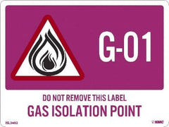 NMC - Energy Isolation Label - Legend: G - 01 THRU G - 10 DO NOT REMOVE THIS TAG GAS ISOLATION POINT, English, Purple, 4" Long x 3" High, Sign Muscle Finish - Americas Industrial Supply