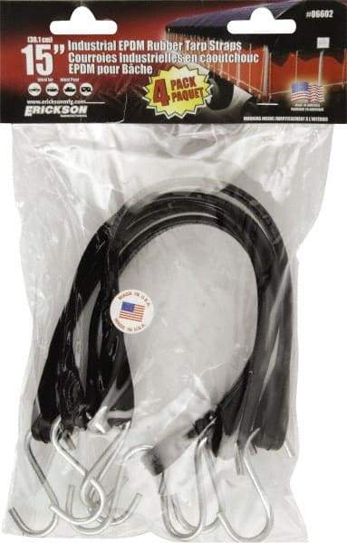 Erickson Manufacturing - Tarp Strap with S Hook - 15" OAL, Black - Americas Industrial Supply