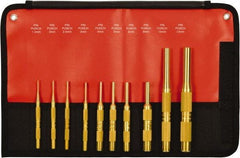 Mayhew - 10 Piece, 1.5 to 12mm, Pin Punch Set - Round Shank, Brass, Comes in Kit Bag - Americas Industrial Supply