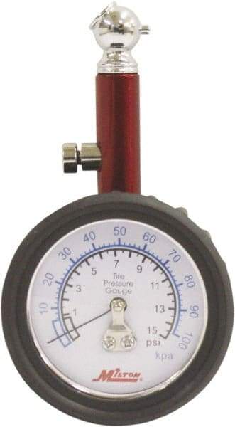 Milton - 0 to 15 psi Dial Ball Tire Pressure Gauge - 0.5 psi Resolution - Americas Industrial Supply