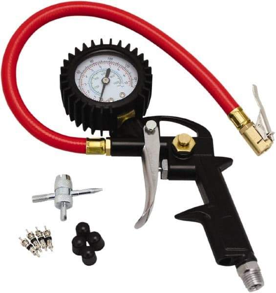 Milton - 0 to 150 psi Dial Easy-Clip Tire Pressure Gauge - 13' Hose Length, 2 psi Resolution - Americas Industrial Supply