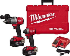 Milwaukee Tool - 18 Volt Cordless Tool Combination Kit - Includes 1/2" Brushless Hammer Drill/Driver & 1/4" Hex Impact Driver, Lithium-Ion Battery Included - Americas Industrial Supply