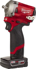 Milwaukee Tool - 3/8" Drive 12 Volt Pistol Grip Cordless Impact Wrench & Ratchet - 2,700 RPM, 0 to 3,200 BPM, 250 Ft/Lb Torque, 2 Lithium-Ion Batteries Included - Americas Industrial Supply