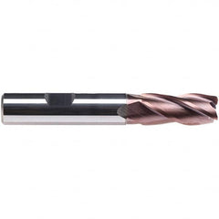 Emuge - 3/8" Diam, 7/8" LOC, 4 Flute Solid Carbide Roughing & Finishing End Mill - TiAlN Finish, 2-3/4" OAL, 3/8" Shank Diam, Weldon Shank, 38° Helix, Centercutting, Long Length - Americas Industrial Supply