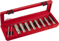 Milwaukee Tool - 8 Piece, 9/16 to 1-1/16" Cutter Diam, 2" Cutting Depth, Carbide-Tipped Annular Cutter Set - 9/16, 5/8, 11/16, 3/4, 13/16, 7/8, 15/16, 1-1/16" Cutter Diam - Americas Industrial Supply