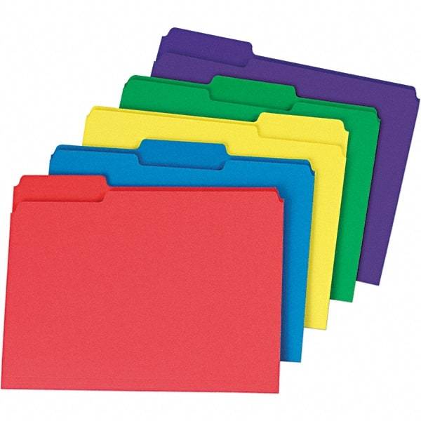 Universal One - 9-5/8 x 11-3/4", Letter Size, Assorted Colors, File Folders with Top Tab - 11 Point Stock, 1/3 Tab Cut Location - Americas Industrial Supply