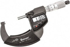 Starrett - 25 to 50mm Range, 0.001mm Graduation, Mechanical Outside Micrometer - Ratchet Thimble, 30mm Throat Depth, Accurate to 0.001mm - Americas Industrial Supply