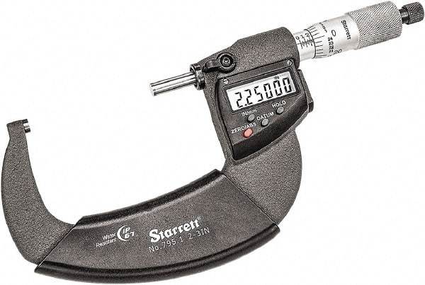 Starrett - 2 to 3" Range, 0.001mm Graduation, 0.0001" Graduation, Mechanical Outside Micrometer - Ratchet Thimble, 1-3/4" Throat Depth, Accurate to 0.0001" - Americas Industrial Supply