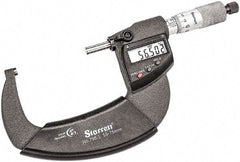 Starrett - 50 to 75mm Range, 0.001mm Graduation, Mechanical Outside Micrometer - Ratchet Thimble, 43mm Throat Depth, Accurate to 0.001mm - Americas Industrial Supply