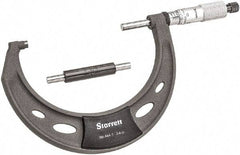 Starrett - 3 to 4" Range, 0.0001" Graduation, Mechanical Outside Micrometer - Ratchet Thimble, 2-1/4" Throat Depth, Accurate to 0.0001" - Americas Industrial Supply