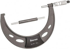 Starrett - 5 to 6" Range, 0.0001" Graduation, Mechanical Outside Micrometer - Ratchet Thimble, 3.35" Throat Depth, Accurate to 0.0001" - Americas Industrial Supply
