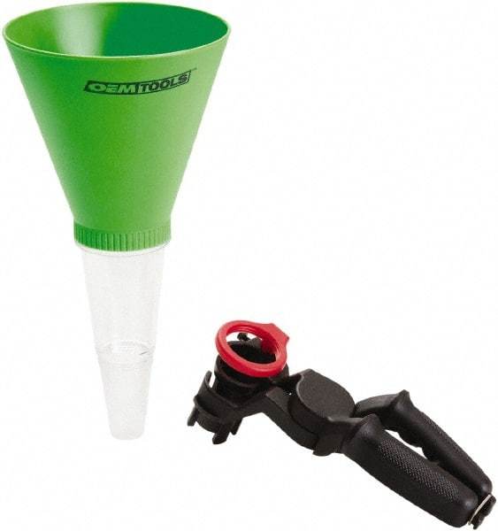 OEM Tools - 16 oz Capacity Plastic Funnel with Clamp - 3-3/4" Straight Spout, Green & Clear - Americas Industrial Supply