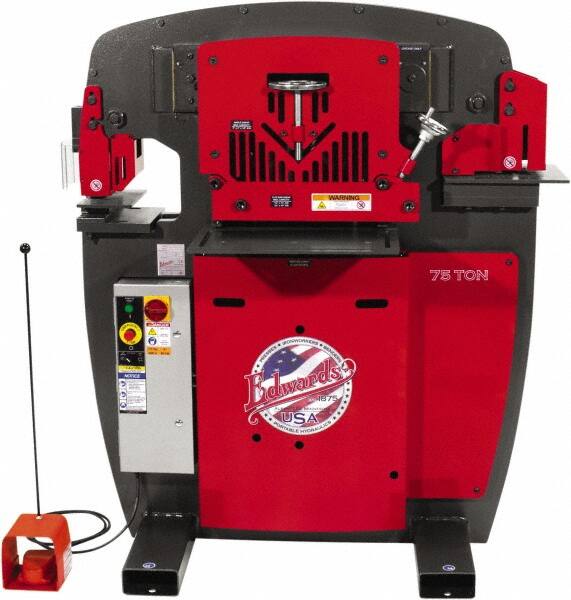 Edwards Manufacturing - 10" Throat Depth, 75 Ton Punch Pressure, 1-1/16" in 7/8" Punch Capacity Ironworker - 7-1/2 hp, 3 Phase, 230 Volts, 50" Wide x 60-1/4" High x 45" Deep - Americas Industrial Supply