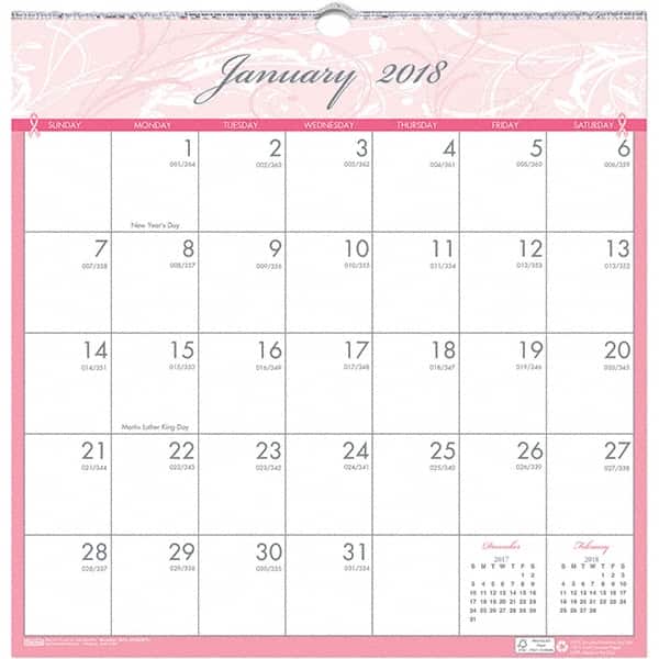 House of Doolittle - 12 Sheet, 12 x 12", Wall Calendar - Pink & Gray - Americas Industrial Supply