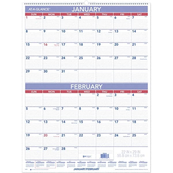 AT-A-GLANCE - 6 Sheet, 22 x 29", Wall Calendar - Blue & White - Americas Industrial Supply