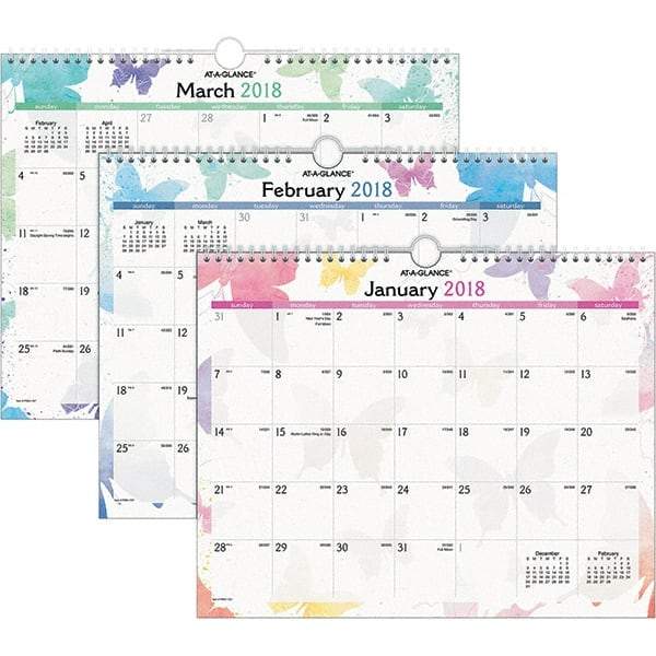 AT-A-GLANCE - 12 Sheet, 15 x 12", Wall Calendar - Watercolors - Americas Industrial Supply