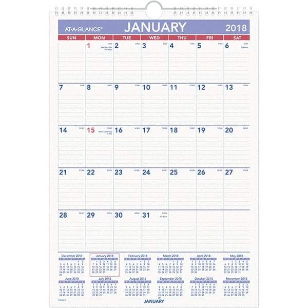 AT-A-GLANCE - 12 Sheet, 12 x 17", Erasable Wall Calendar - White - Americas Industrial Supply