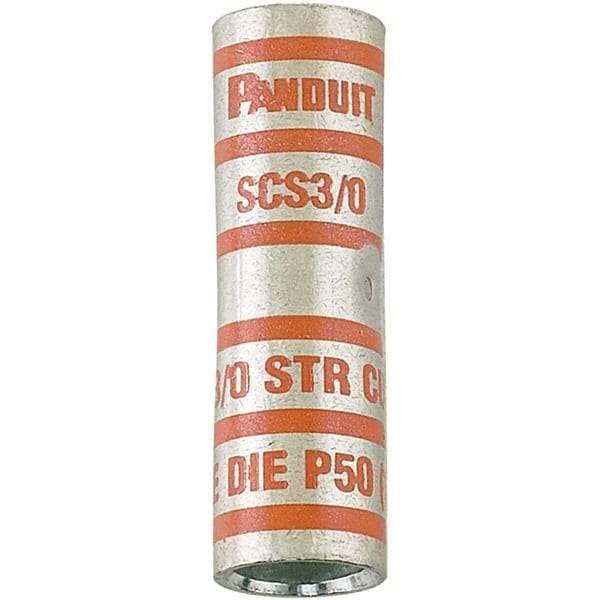 Panduit - 3/0 AWG Compatible, Noninsulated, Crimp-On Butt Splice Terminal - Red - Americas Industrial Supply