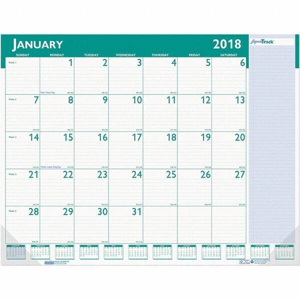 House of Doolittle - 12 Sheet, 22 x 17", Desk Pad Calendar - White & Teal - Americas Industrial Supply