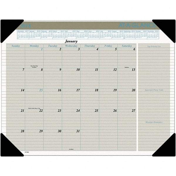 AT-A-GLANCE - 12 Sheet, 22 x 17", Desk Pad Calendar - Buff - Americas Industrial Supply