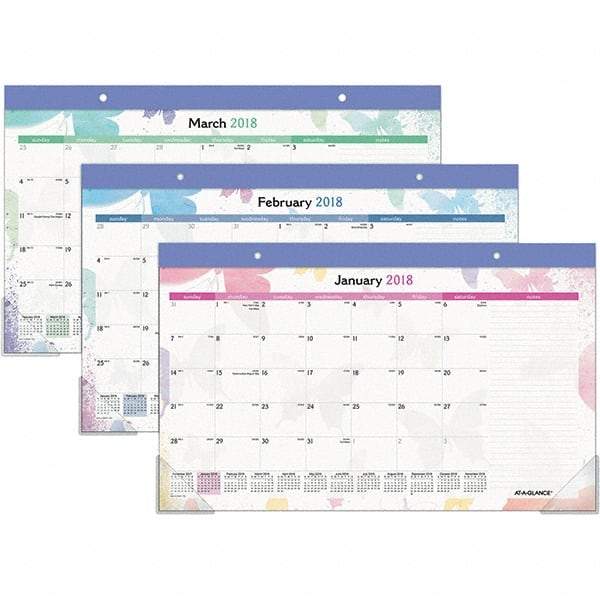 AT-A-GLANCE - 12 Sheet, 17-3/4 x 10-7/8", Desk Pad Calendar - Watercolors - Americas Industrial Supply