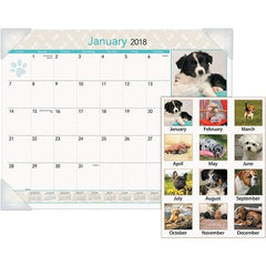 AT-A-GLANCE - 12 Sheet, 22 x 17", Desk Pad Calendar - Puppies - Americas Industrial Supply
