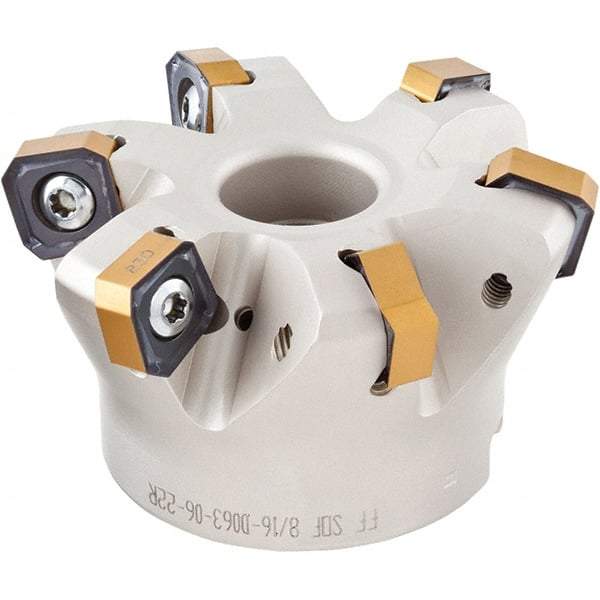 Iscar - 7 Inserts, 3.211" Cutter Diam, 0.047" Max Depth of Cut, Indexable High-Feed Face Mill - 1" Arbor Hole Diam, 2-3/4" High, FF SOF Toolholder, ON.U 05, OXMT 0507, S845 SN.U 13 Inserts, Series Helido - Americas Industrial Supply