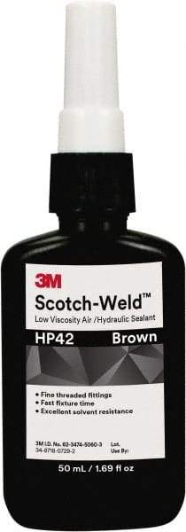 3M - 50 mL Bottle Brown Threaded Pipe Sealant - Dimethacrylate, 300°F Max Working Temp, For Seal Hydraulic & Pneumatic Pipes & Fittings - Americas Industrial Supply