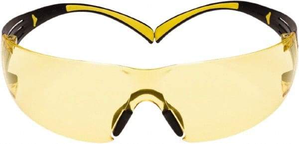 3M - Amber Lenses, Frameless Safety Glasses - Anti-Fog, Yellow, Black Frame, Size Universal, Wrap Around - Americas Industrial Supply