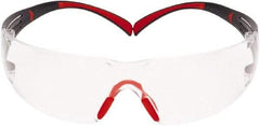 3M - Clear Lenses, Frameless Safety Glasses - Anti-Fog, Red, Gray Frame, Size Universal, Wrap Around - Americas Industrial Supply