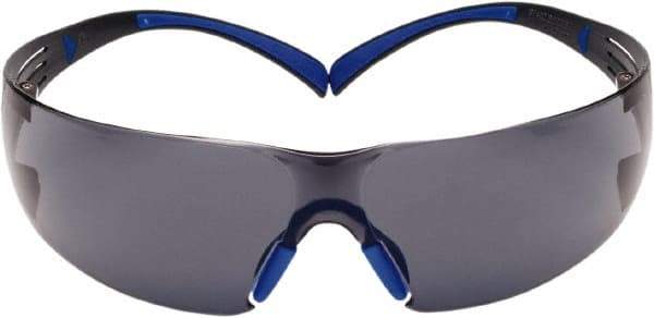 3M - Gray Lenses, Frameless Safety Glasses - Anti-Fog, Blue/Gray Frame, Size Universal, Wrap Around - Americas Industrial Supply