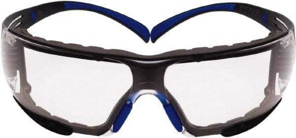 3M - Clear Lenses, Frameless Safety Glasses - Anti-Fog, Blue/Gray Frame, Size Universal, Wrap Around - Americas Industrial Supply