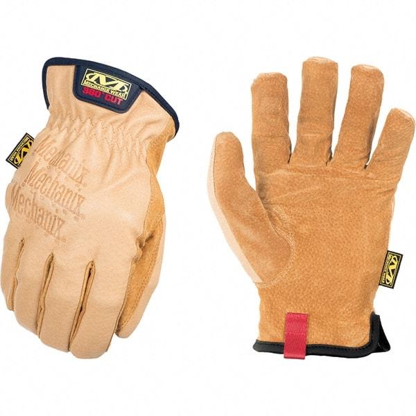 Mechanix Wear - Size M, ANSI Cut Lvl A9, Genuine Leather Cut & Puncture Resistant Gloves - Elastic Cuff, Brown, Paired - Americas Industrial Supply