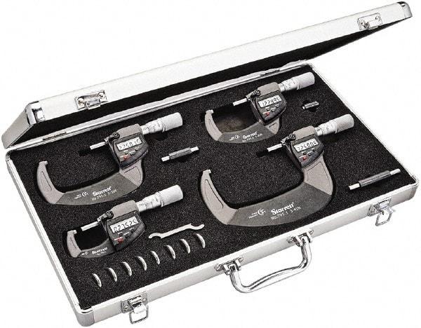 Starrett - Mechanical Outside Micrometer Sets Minimum Measurement (Inch): 0 Maximum Measurement (Inch): 4 - Americas Industrial Supply