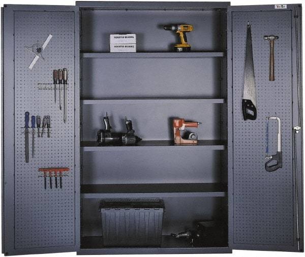 Valley Craft - 4 Shelf Pegboard Storage Cabinet - Steel, 48" Wide x 24" Deep x 78" High, Gray - Americas Industrial Supply