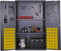 Valley Craft - 2 Shelf 64 Bin Pegboard Storage Cabinet - Steel, 48" Wide x 24" Deep x 78" High, Gray - Americas Industrial Supply