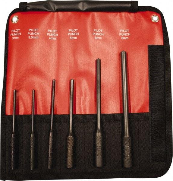 Mayhew - 6 Piece, 3 to 8mm, Pin & Pilot Punch Set - Hex Shank, Steel, Comes in Kit Bag - Americas Industrial Supply