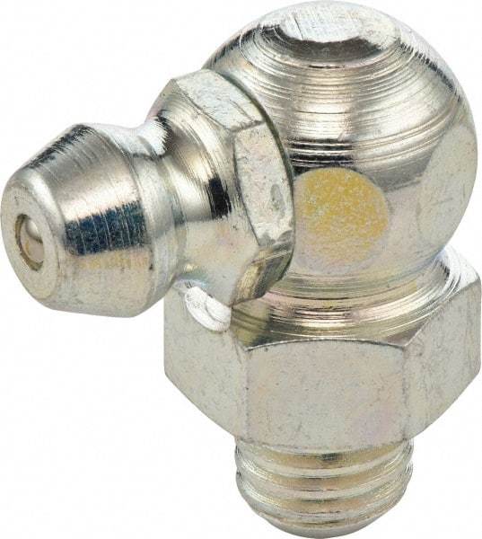 Umeta - 90° Head Angle, M8x1.25 Metric Stainless Steel Standard Grease Fitting - 9mm Hex, 18mm Overall Height, 5.5mm Shank Length - Americas Industrial Supply